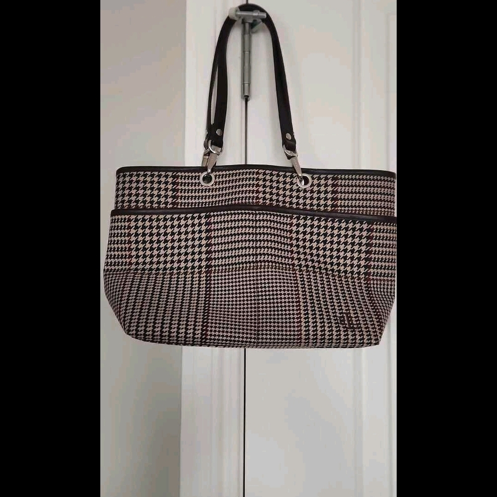 Stylish Brown and White Houndstooth Women's Bag